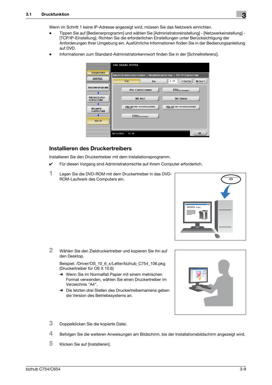 Installieren des druckertreibers, Installieren des druckertreibers -9, Seite 3-9 | Konica Minolta bizhub C654 User Manual | Page 69 / 134