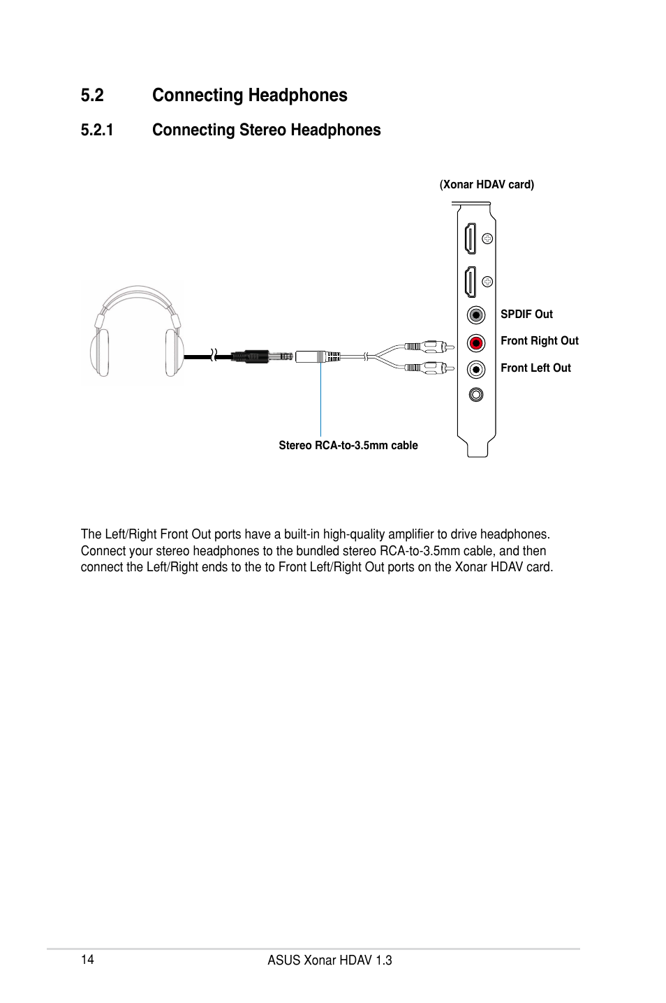 2 connecting headphones, 1 connecting stereo headphones | Asus Xonar HDAV 1.3 User Manual | Page 20 / 100