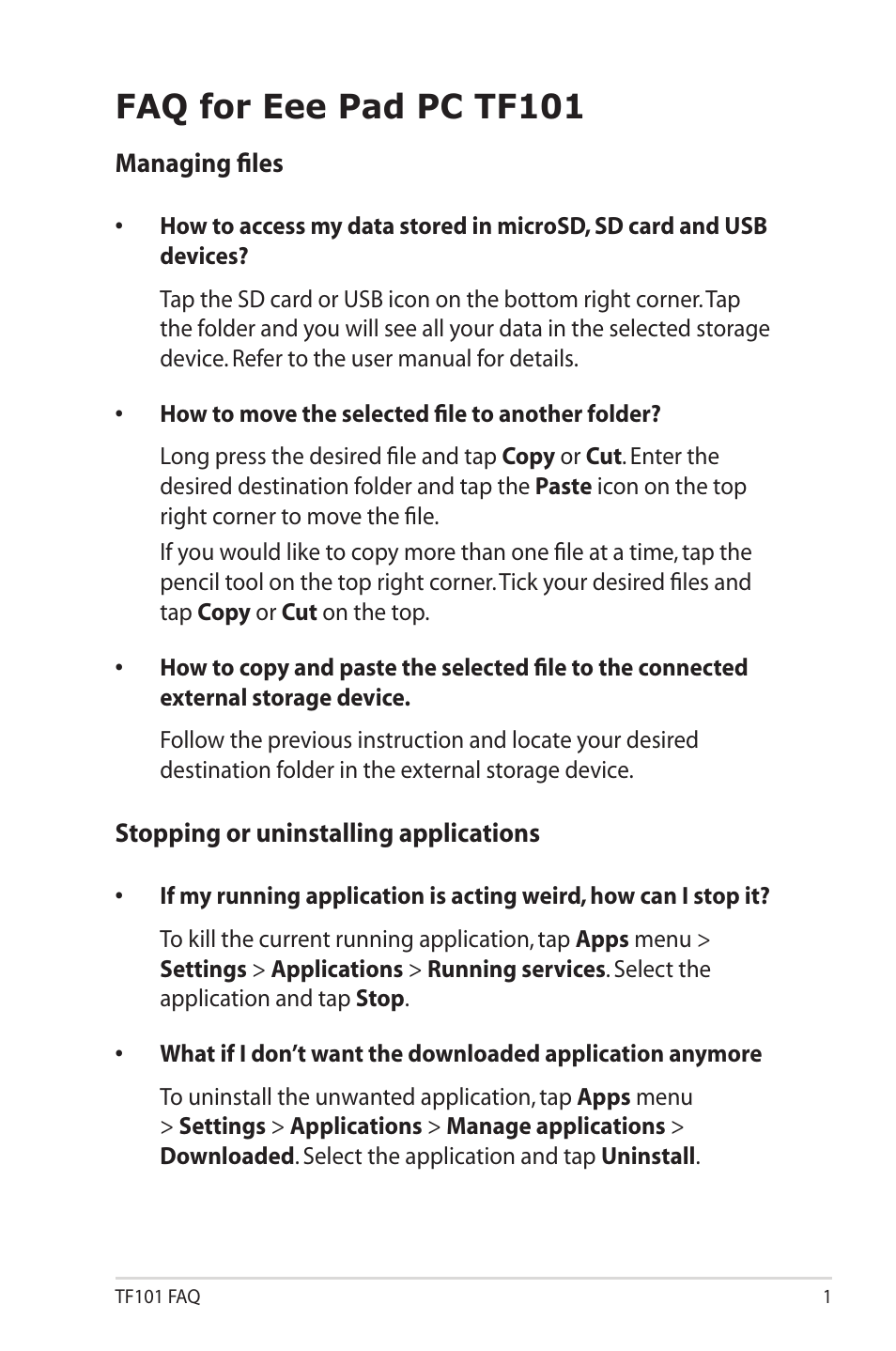 Asus EEE PAD PC TF101 User Manual | 4 pages