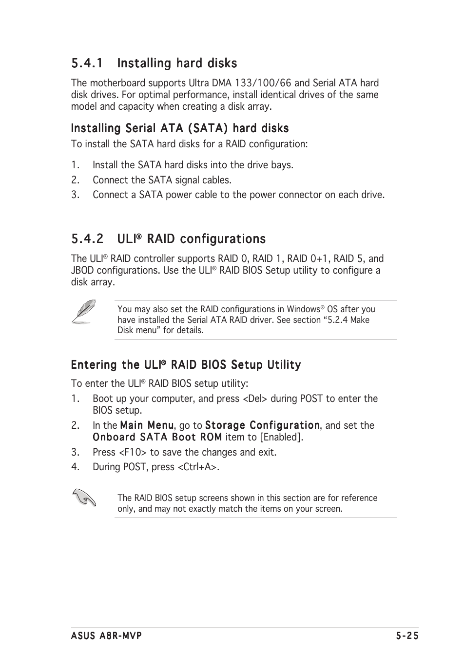 2 uli uli uli uli uli, Raid configurations | Asus A8R-MVP User Manual | Page 127 / 150