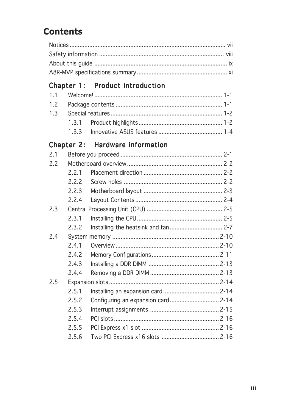 Asus A8R-MVP User Manual | Page 3 / 150