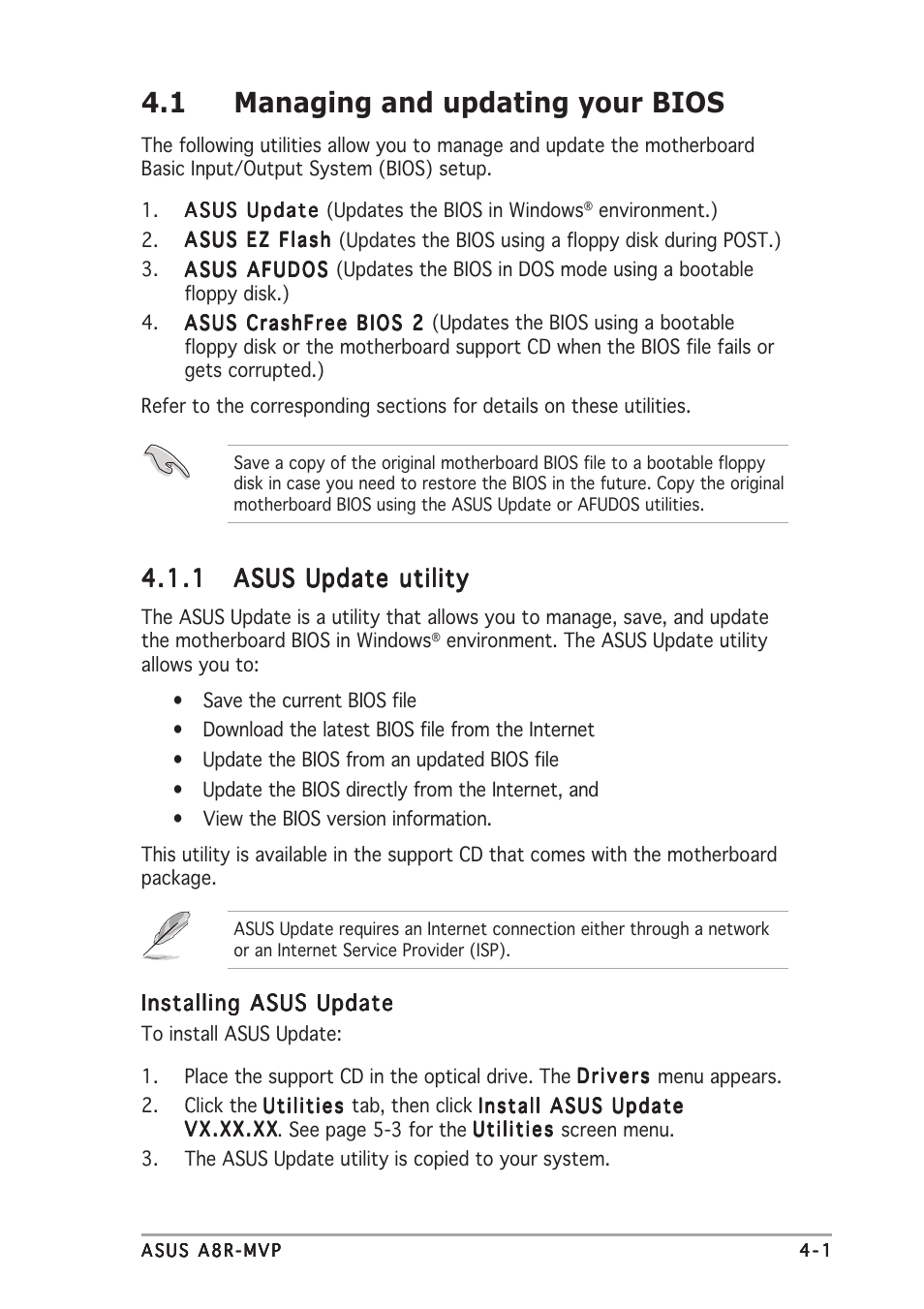1 managing and updating your bios | Asus A8R-MVP User Manual | Page 57 / 150