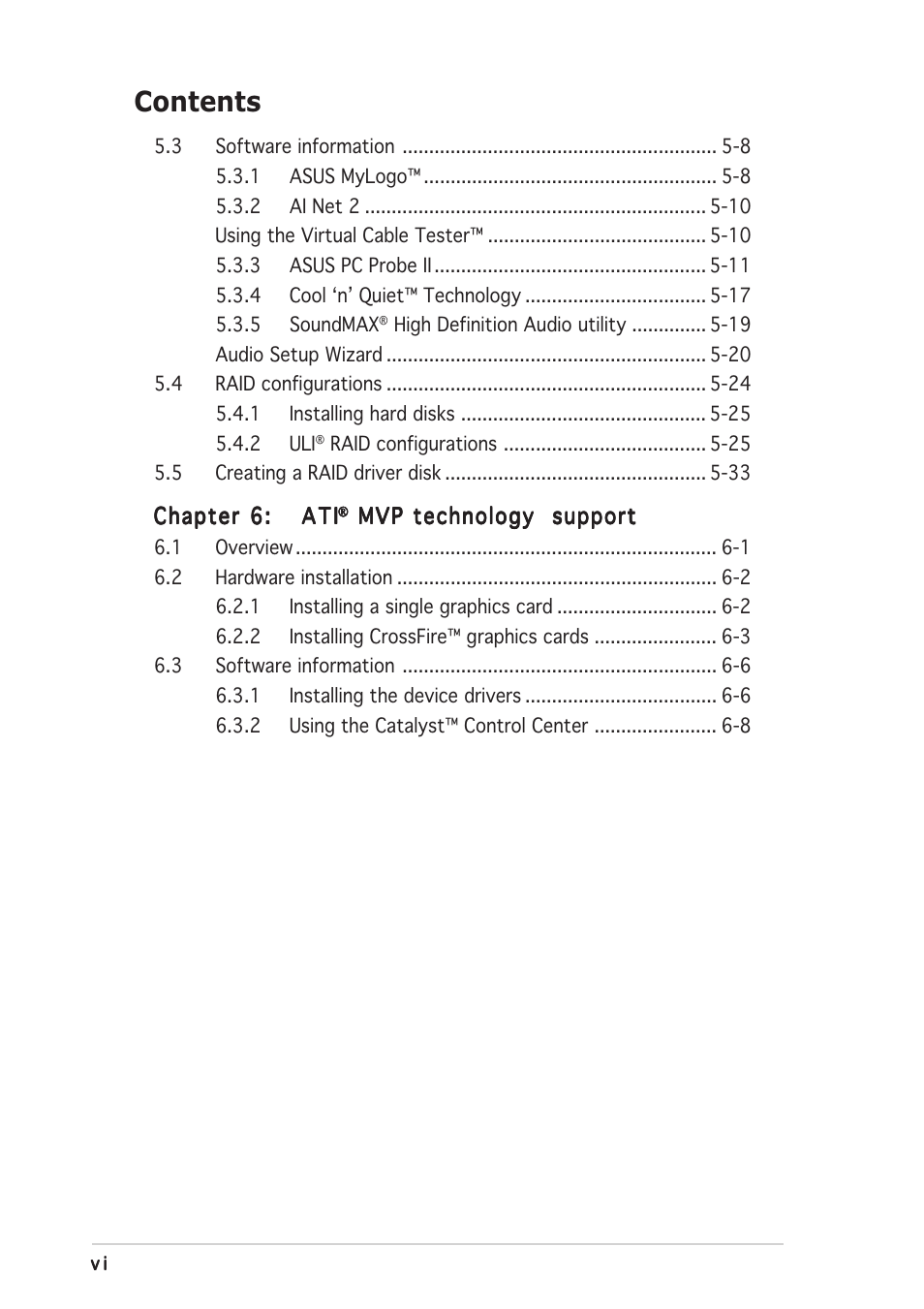 Asus A8R-MVP User Manual | Page 6 / 150