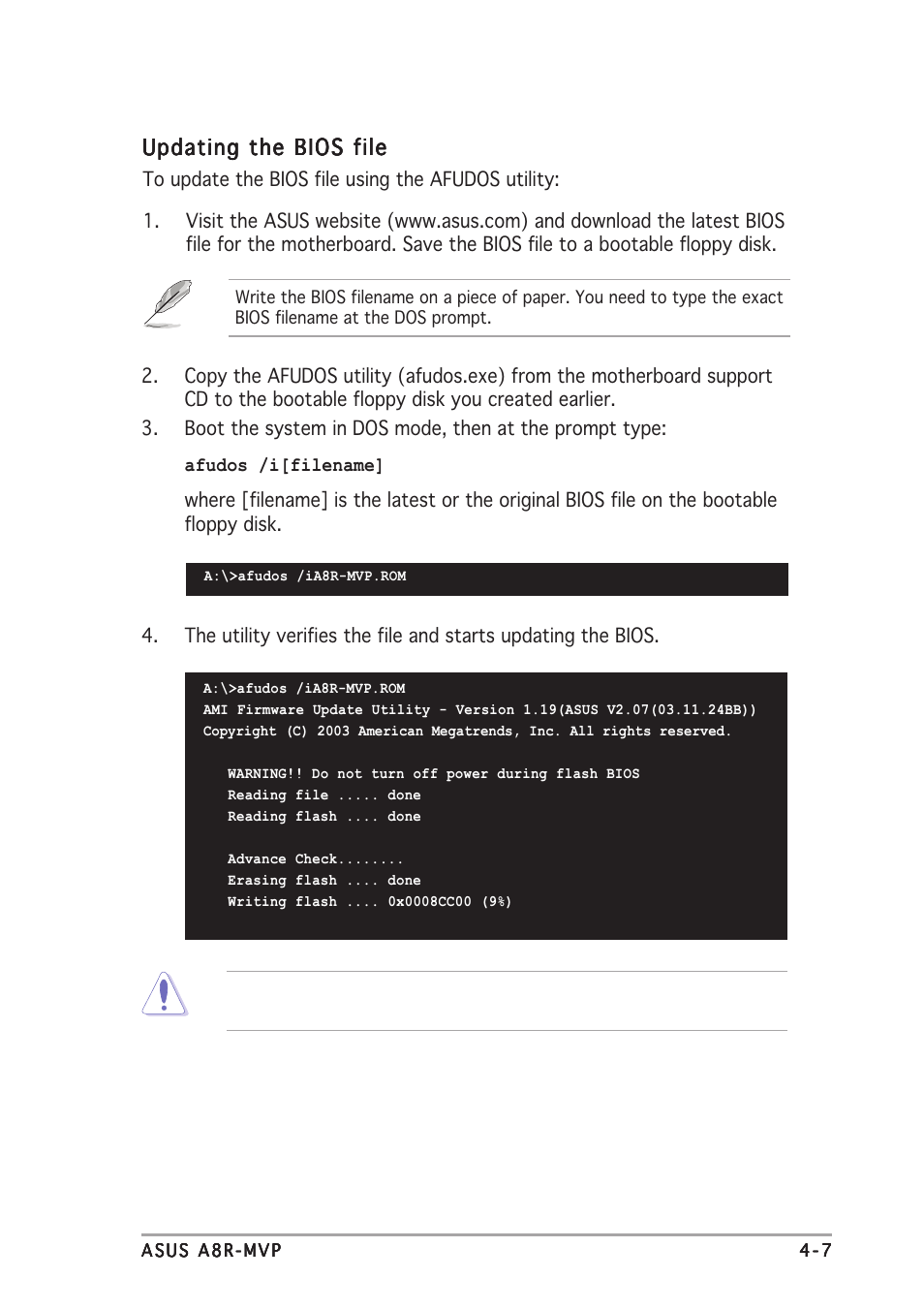 Updating the bios file | Asus A8R-MVP User Manual | Page 63 / 150