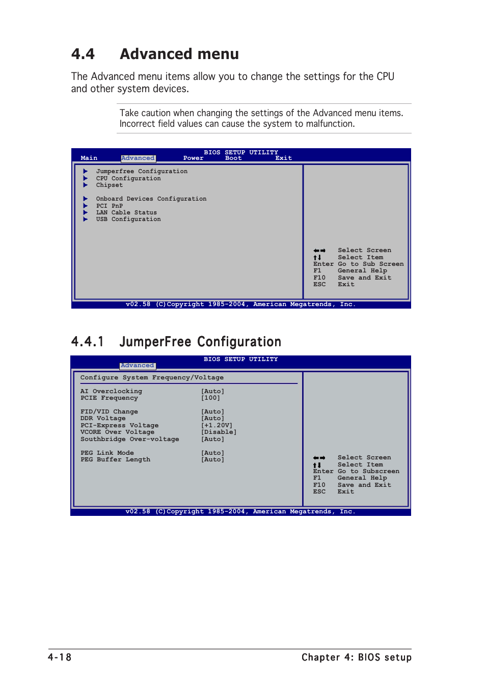 4 advanced menu | Asus A8R-MVP User Manual | Page 74 / 150