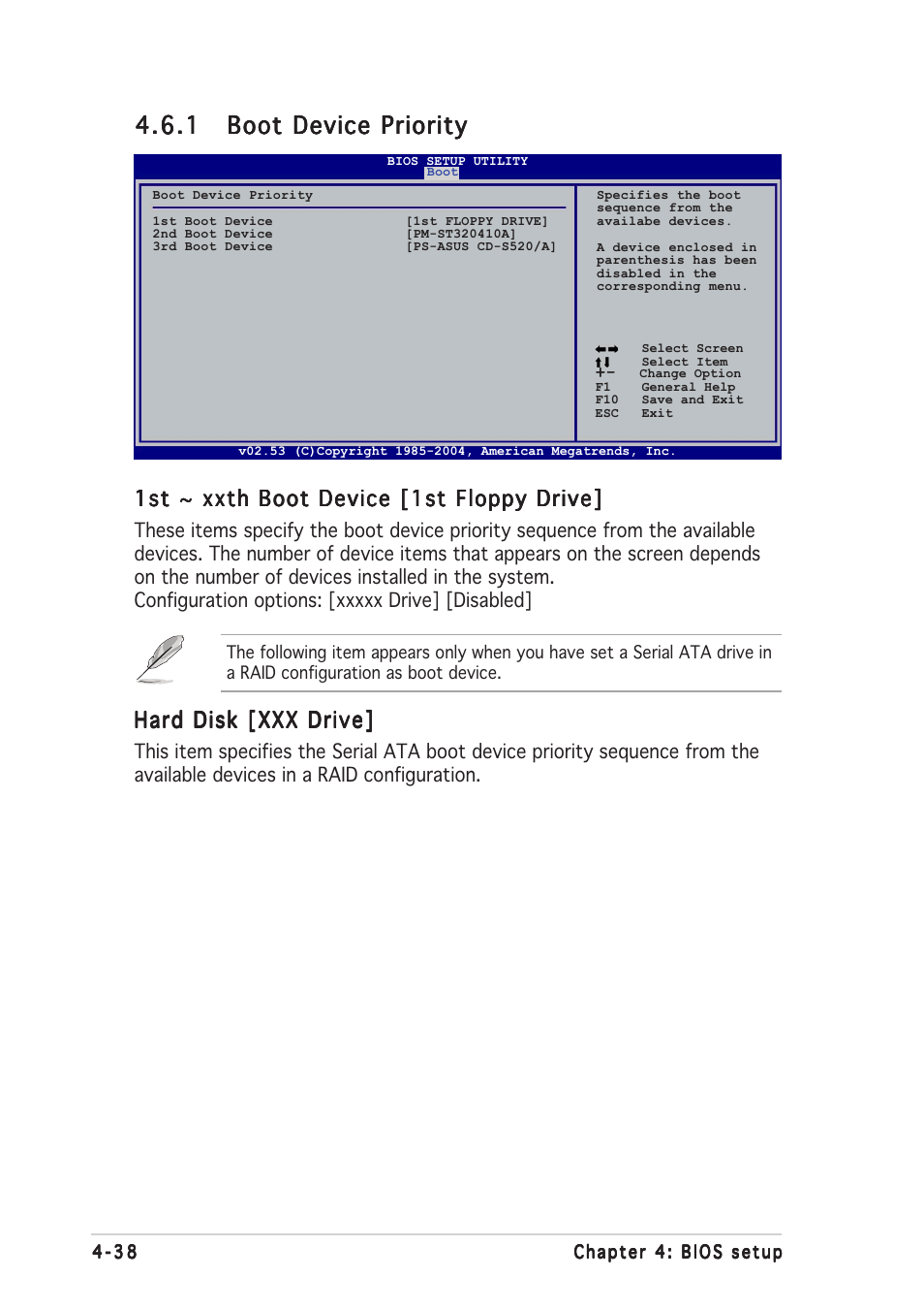 1st ~ xxth boot device [1st floppy drive, Hard disk [xxx drive | Asus A8R-MVP User Manual | Page 94 / 150