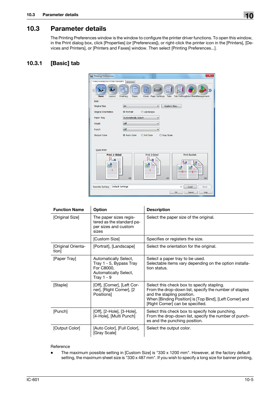 3 parameter details, 1 [basic] tab, Parameter details -5 | Basic] tab -5, P. 10-5 | Konica Minolta bizhub PRESS C70hc User Manual | Page 106 / 249