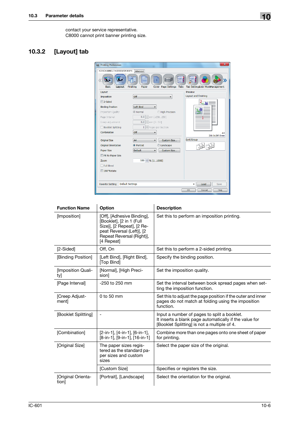 2 [layout] tab, Layout] tab -6, P. 10-6 | Konica Minolta bizhub PRESS C70hc User Manual | Page 107 / 249