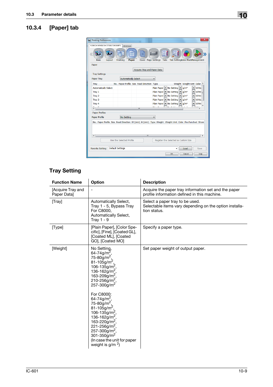 4 [paper] tab, Tray setting, Paper] tab -9 | P. 10-9, 4 [paper] tab tray setting | Konica Minolta bizhub PRESS C70hc User Manual | Page 110 / 249