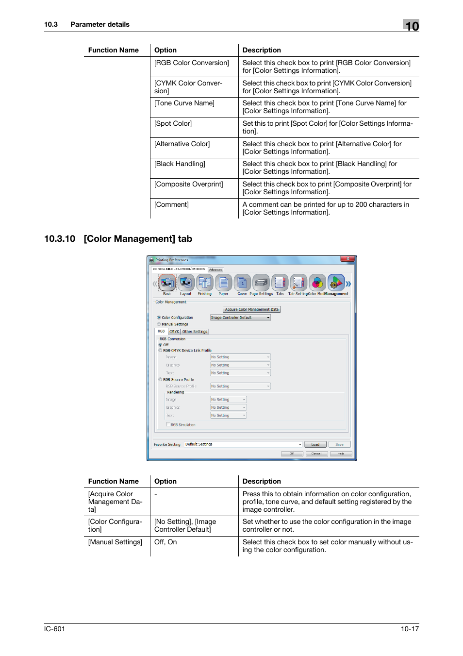 10 [color management] tab, Color management] tab -17 | Konica Minolta bizhub PRESS C70hc User Manual | Page 118 / 249