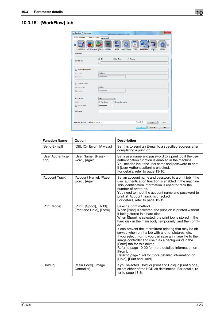 15 [workflow] tab, Workflow] tab -23, P. 10-23 | Konica Minolta bizhub PRESS C70hc User Manual | Page 124 / 249