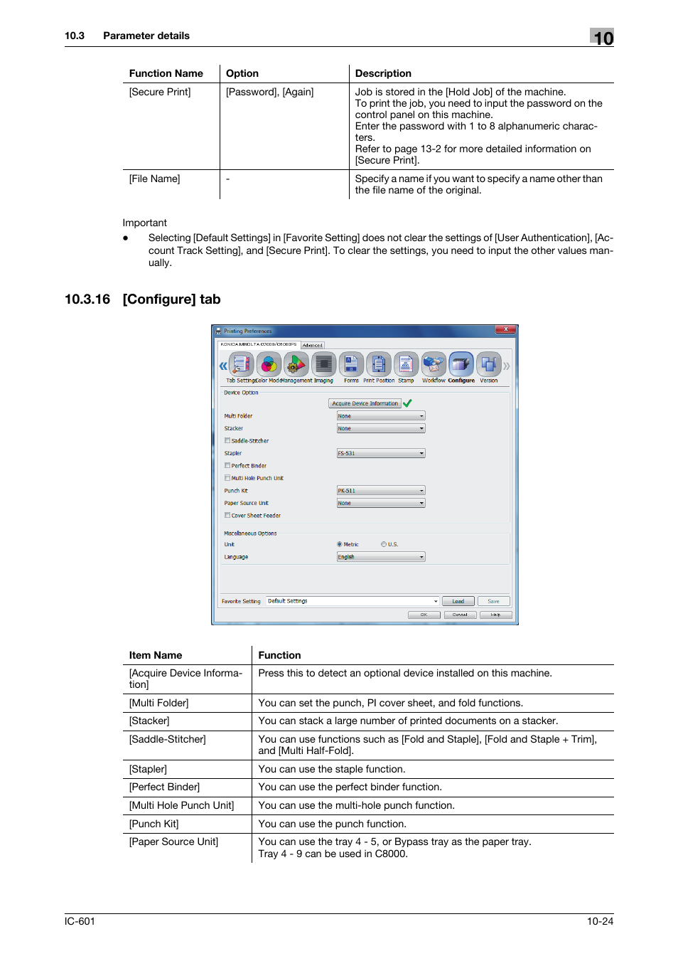 16 [configure] tab, Configure] tab -24, P. 10-24 | Konica Minolta bizhub PRESS C70hc User Manual | Page 125 / 249