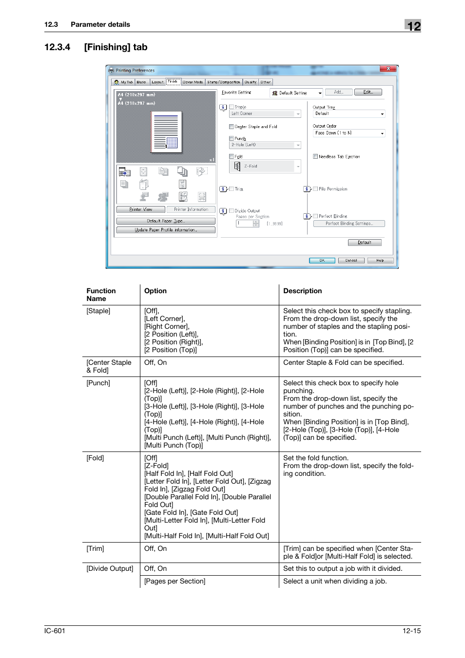 4 [finishing] tab, Finishing] tab -15, P. 12-15 | Konica Minolta bizhub PRESS C70hc User Manual | Page 153 / 249