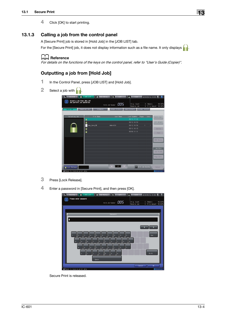 3 calling a job from the control panel, Outputting a job from [hold job, Calling a job from the control panel -4 | Konica Minolta bizhub PRESS C70hc User Manual | Page 169 / 249