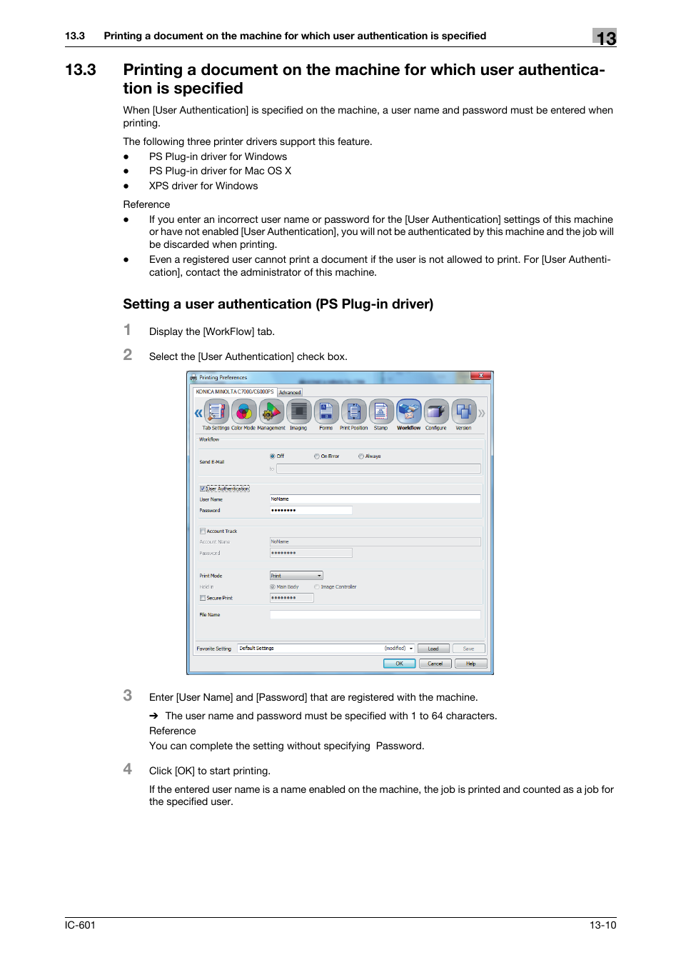 Setting a user authentication (ps plug-in driver) | Konica Minolta bizhub PRESS C70hc User Manual | Page 175 / 249