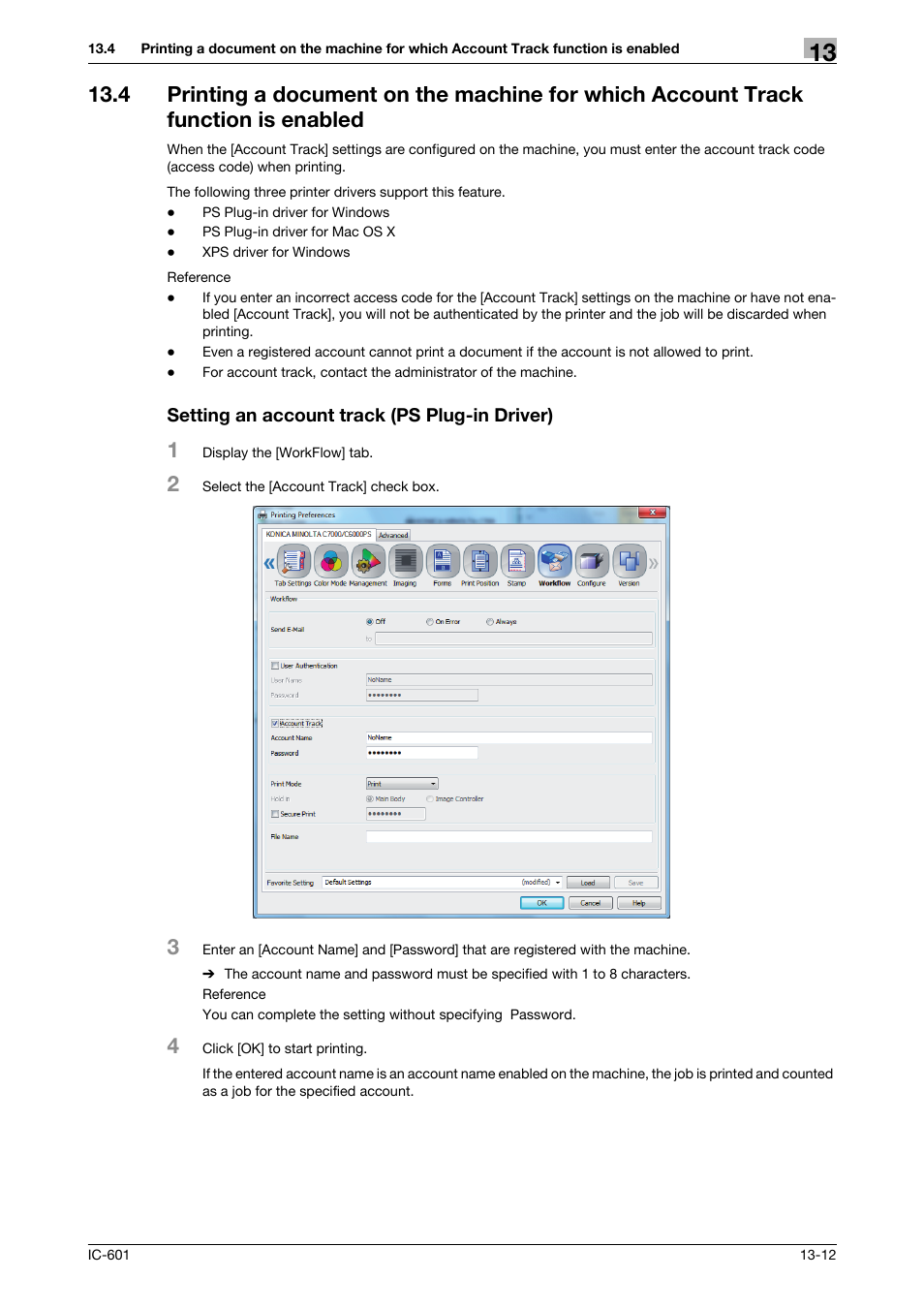 Setting an account track (ps plug-in driver) | Konica Minolta bizhub PRESS C70hc User Manual | Page 177 / 249