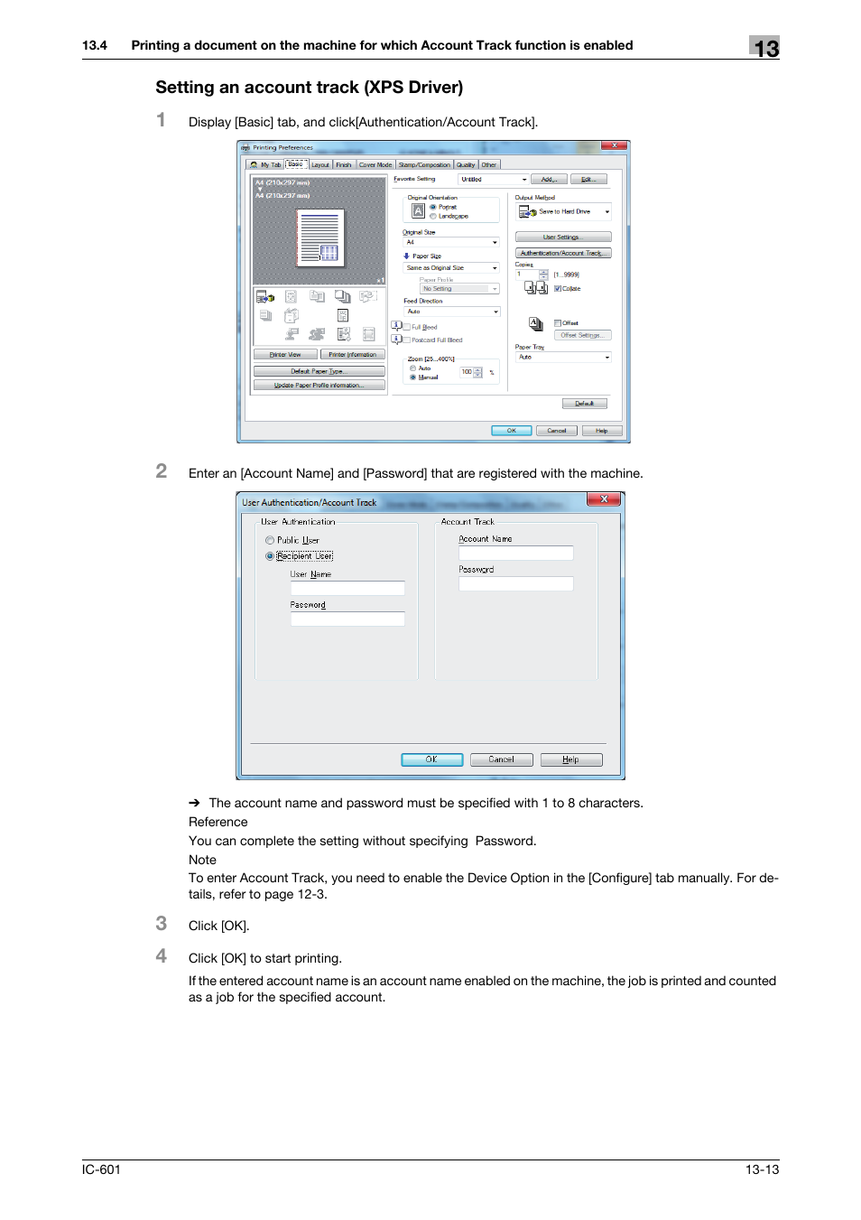 Setting an account track (xps driver) | Konica Minolta bizhub PRESS C70hc User Manual | Page 178 / 249