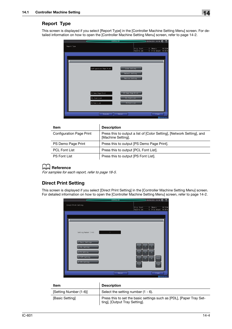 Report type, Direct print setting | Konica Minolta bizhub PRESS C70hc User Manual | Page 182 / 249