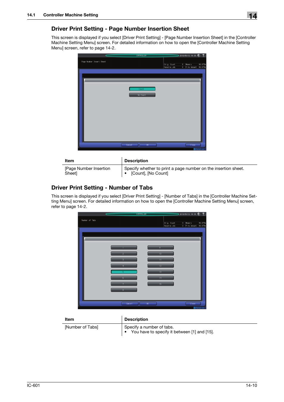Driver print setting - number of tabs, Driver print setting - page number insertion sheet | Konica Minolta bizhub PRESS C70hc User Manual | Page 188 / 249