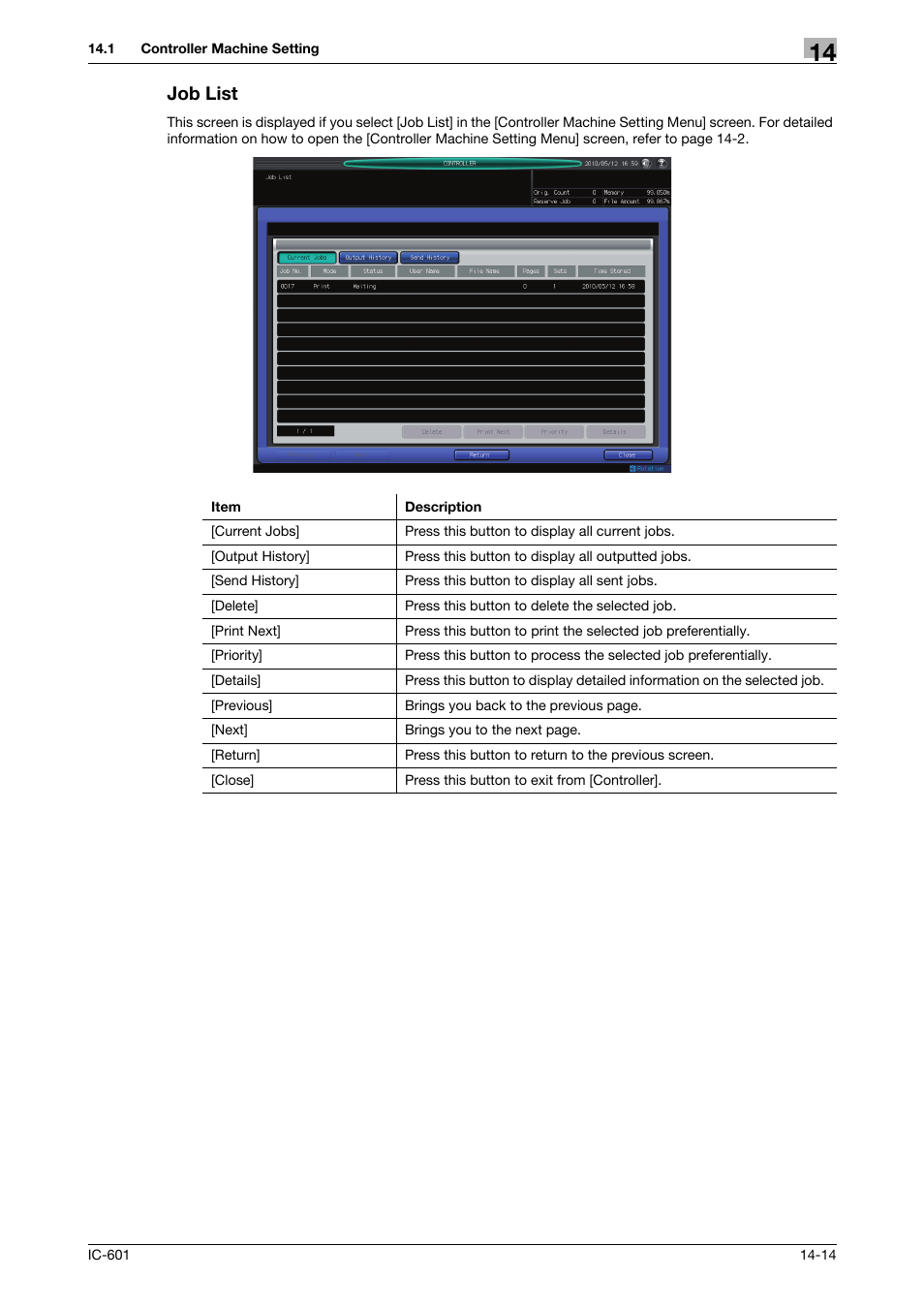 Job list | Konica Minolta bizhub PRESS C70hc User Manual | Page 192 / 249