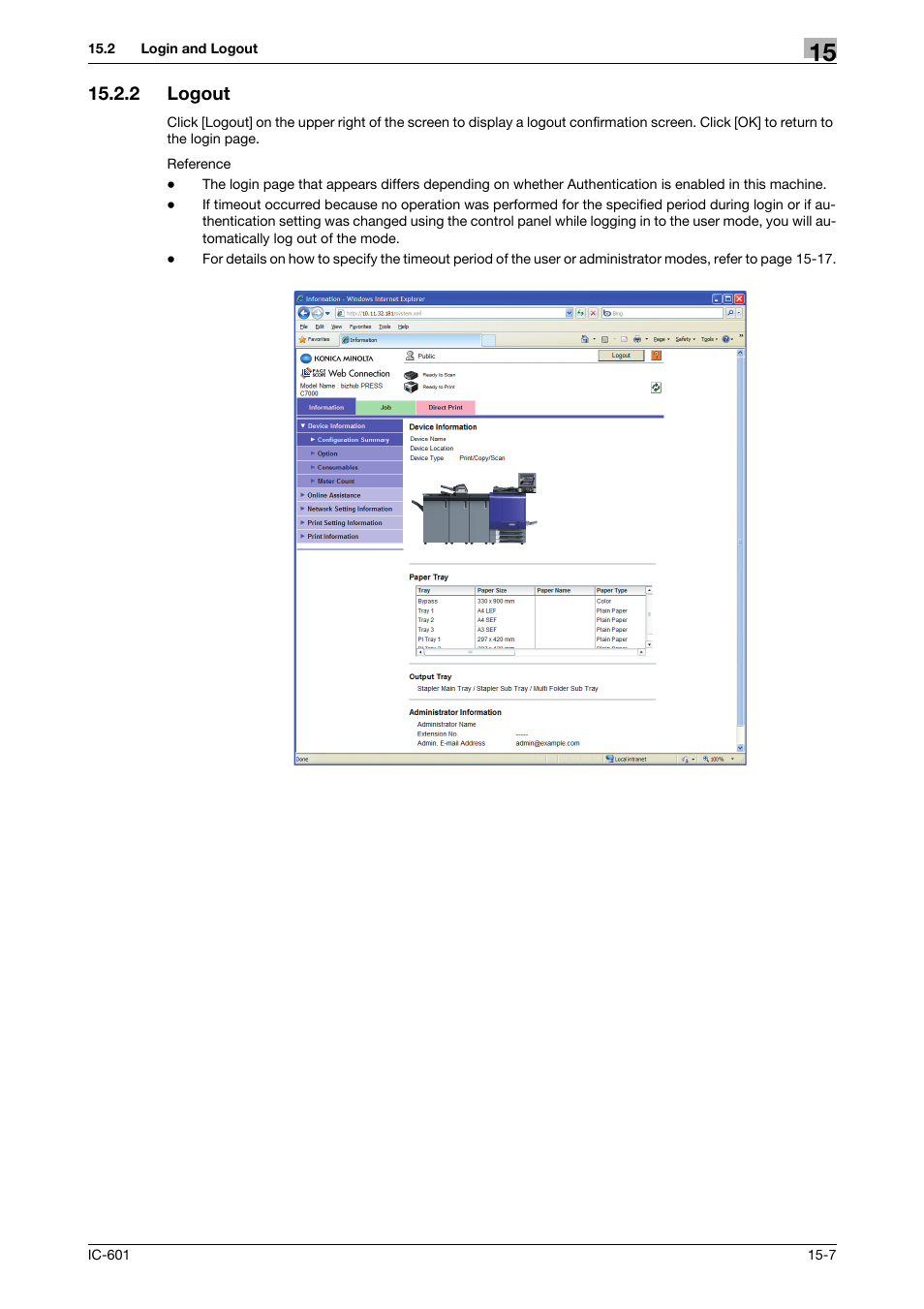 2 logout, Logout -7 | Konica Minolta bizhub PRESS C70hc User Manual | Page 207 / 249