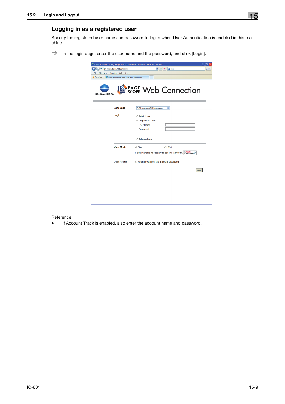 Logging in as a registered user | Konica Minolta bizhub PRESS C70hc User Manual | Page 209 / 249