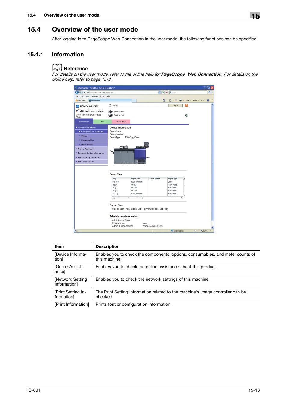 4 overview of the user mode, 1 information, Overview of the user mode -13 | Information -13 | Konica Minolta bizhub PRESS C70hc User Manual | Page 213 / 249