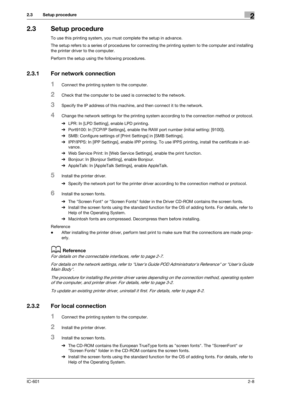 3 setup procedure, 1 for network connection, 2 for local connection | Setup procedure -8, For network connection -8, For local connection -8 | Konica Minolta bizhub PRESS C70hc User Manual | Page 22 / 249