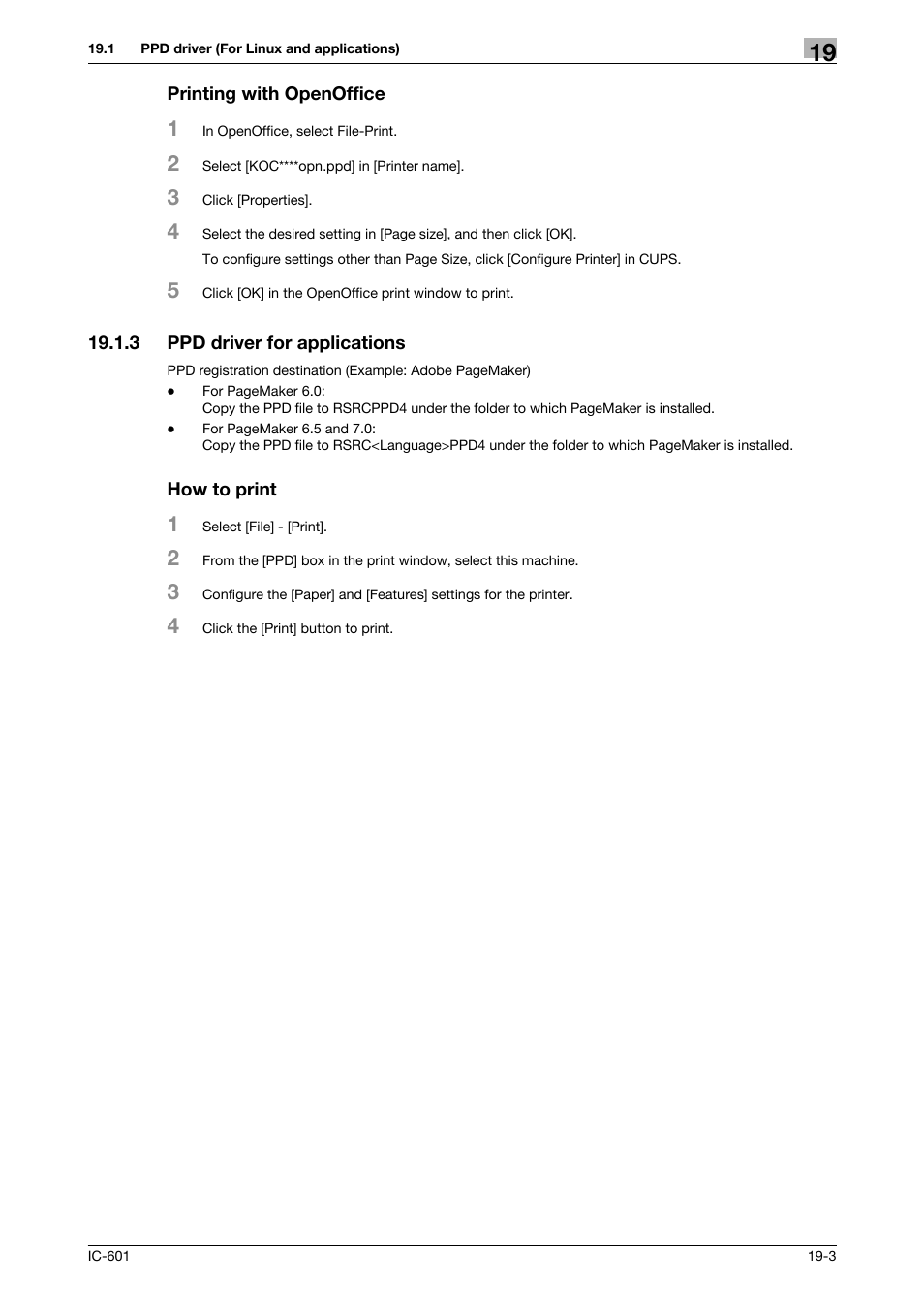 Printing with openoffice, 3 ppd driver for applications, How to print | Ppd driver for applications -3 | Konica Minolta bizhub PRESS C70hc User Manual | Page 240 / 249