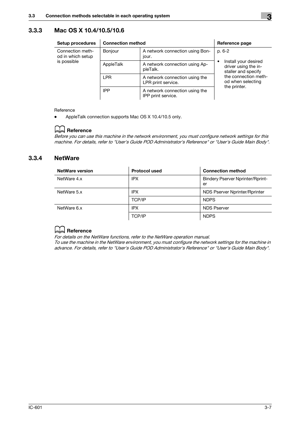 3 mac os x 10.4/10.5/10.6, 4 netware, Mac os x 10.4/10.5/10.6 -7 | Netware -7 | Konica Minolta bizhub PRESS C70hc User Manual | Page 29 / 249