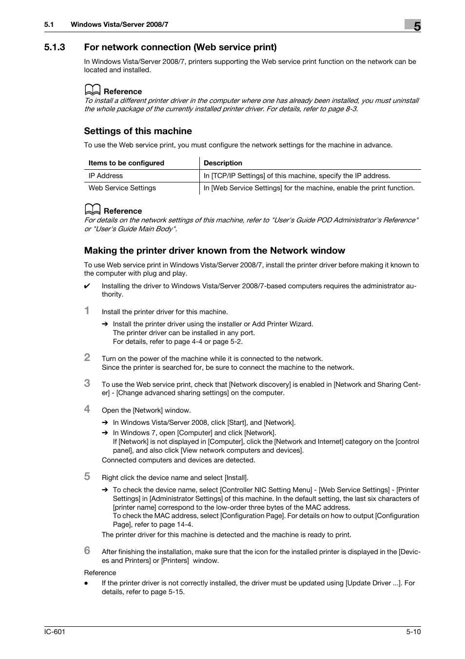 3 for network connection (web service print), Settings of this machine, For network connection (web service print) -10 | Konica Minolta bizhub PRESS C70hc User Manual | Page 48 / 249
