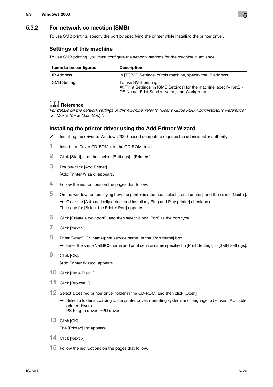 2 for network connection (smb), Settings of this machine, For network connection (smb) -26 | Konica Minolta bizhub PRESS C70hc User Manual | Page 64 / 249