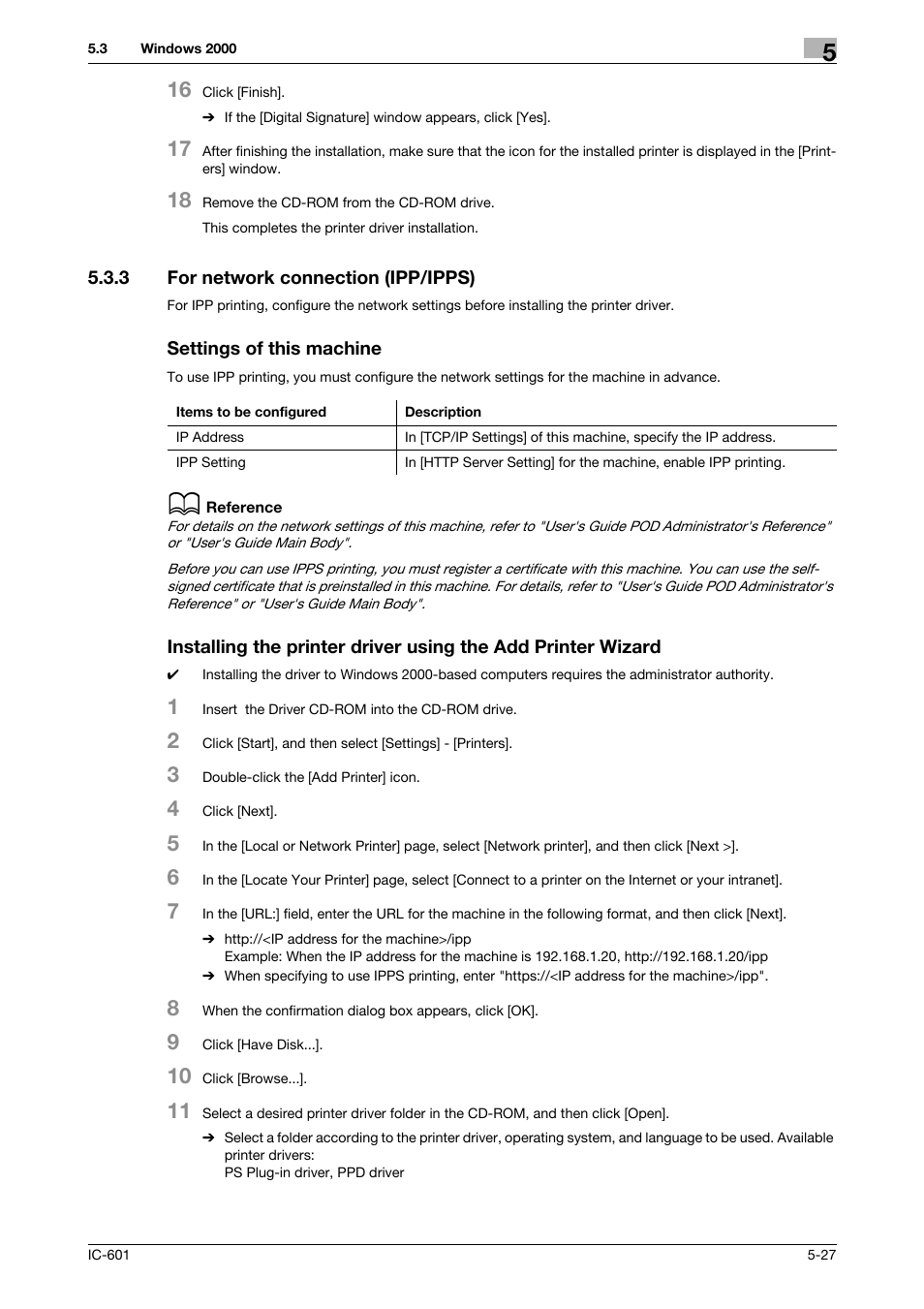 3 for network connection (ipp/ipps), Settings of this machine, For network connection (ipp/ipps) -27 | Konica Minolta bizhub PRESS C70hc User Manual | Page 65 / 249