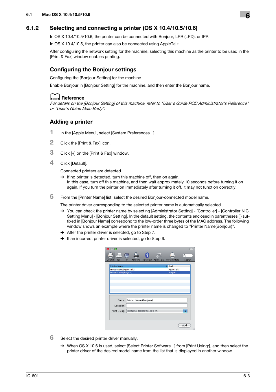 Configuring the bonjour settings, Adding a printer | Konica Minolta bizhub PRESS C70hc User Manual | Page 70 / 249