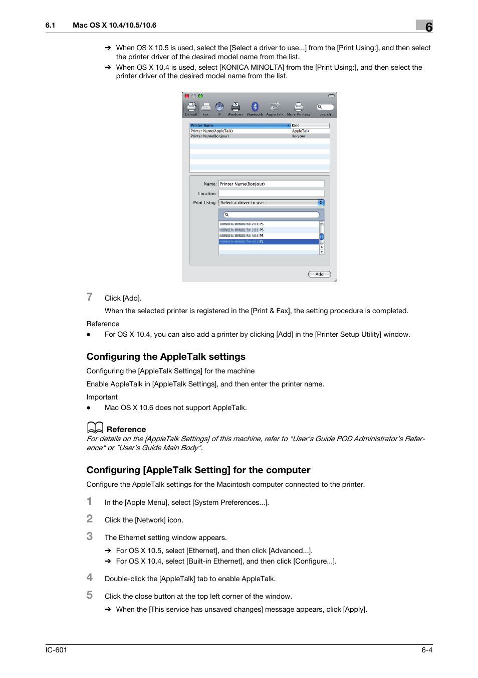 Configuring the appletalk settings, Configuring [appletalk setting] for the computer | Konica Minolta bizhub PRESS C70hc User Manual | Page 71 / 249