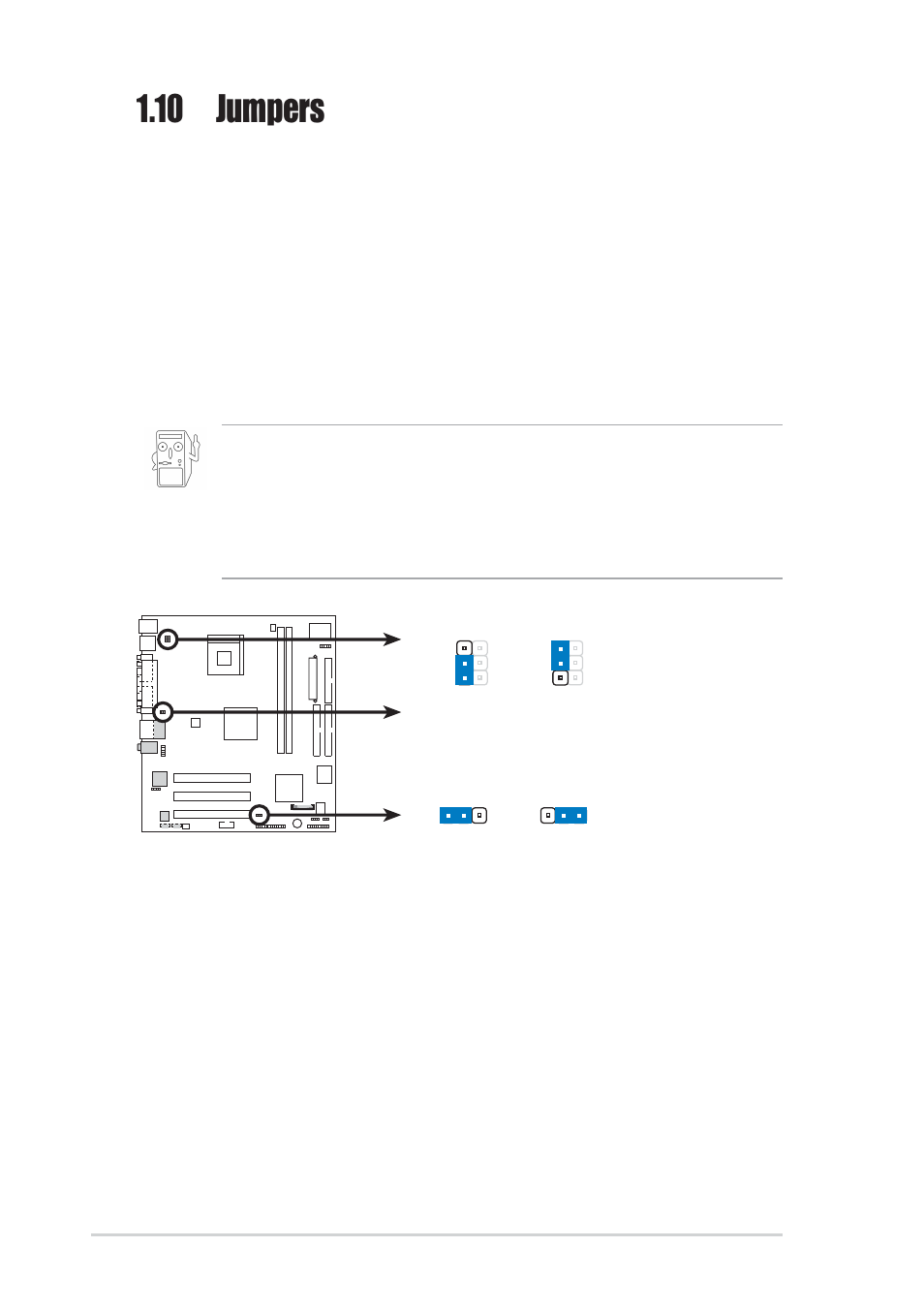 10 jumpers, 10 chapter 1: motherboard information | Asus P4BGL-MX User Manual | Page 20 / 67