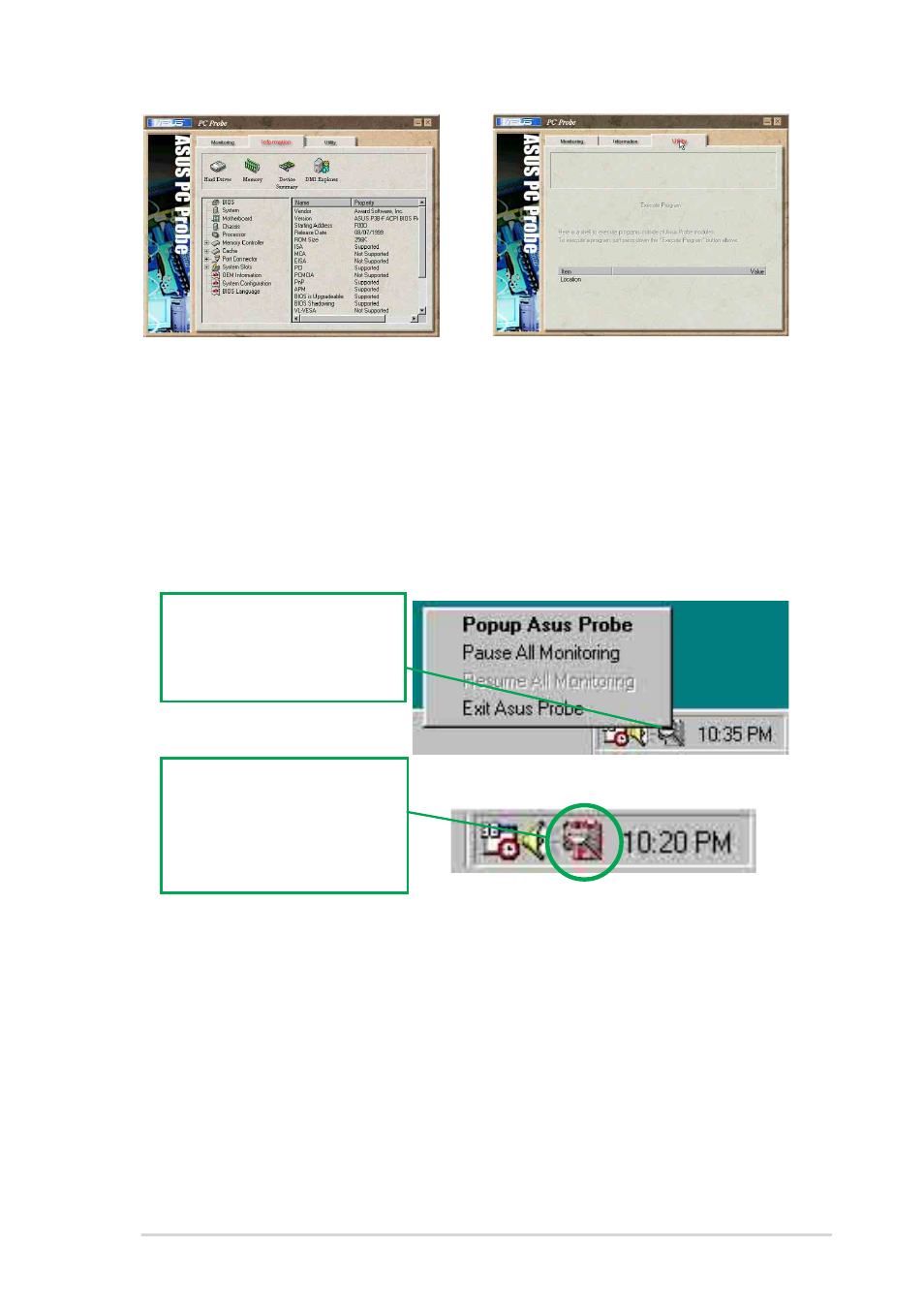 Asus pc probe task bar icon | Asus P4BGL-MX User Manual | Page 67 / 67