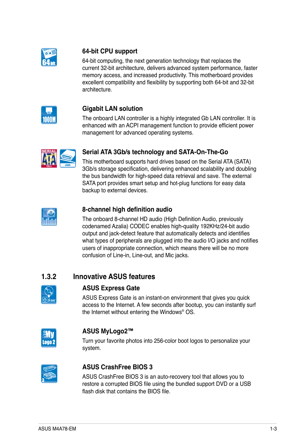 2 innovative asus features, Innovative asus features -3 | Asus Motherboard M4A78-EM User Manual | Page 15 / 64