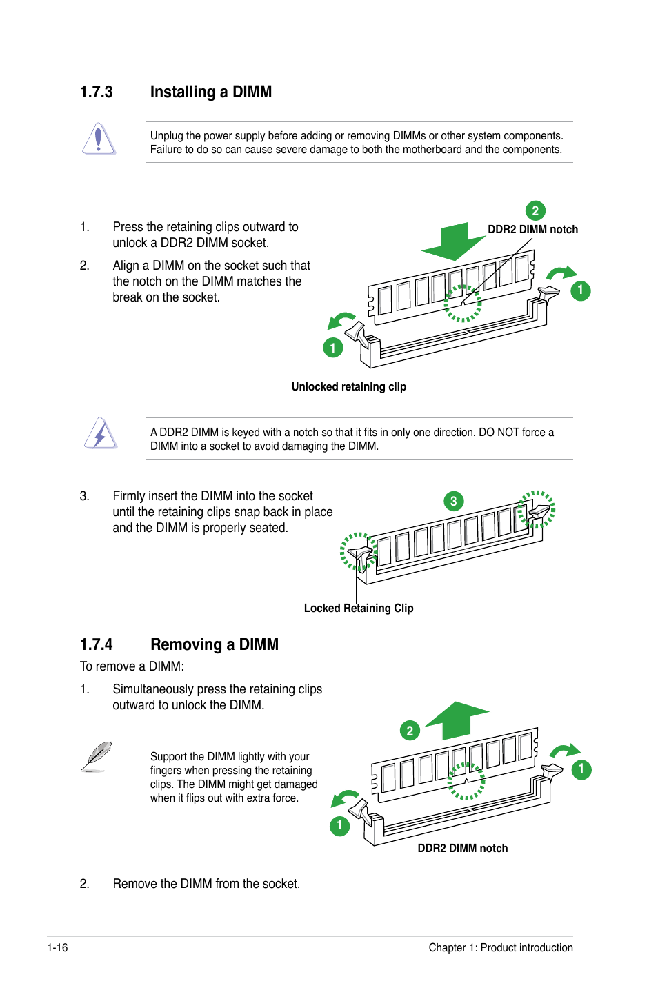3 installing a dimm, 4 removing a dimm, Installing a dimm -16 | Removing a dimm -16 | Asus Motherboard M4A78-EM User Manual | Page 28 / 64