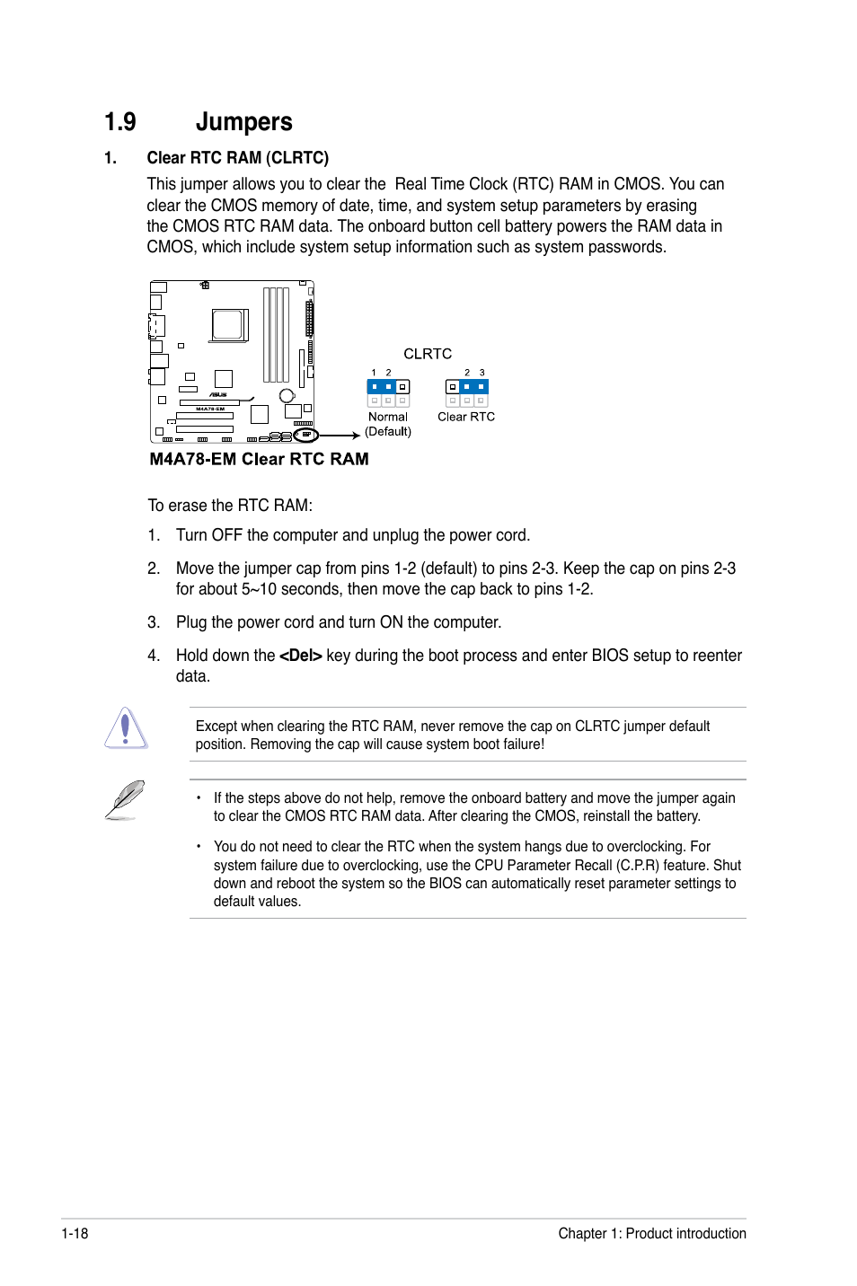 9 jumpers, Jumpers -18 | Asus Motherboard M4A78-EM User Manual | Page 30 / 64