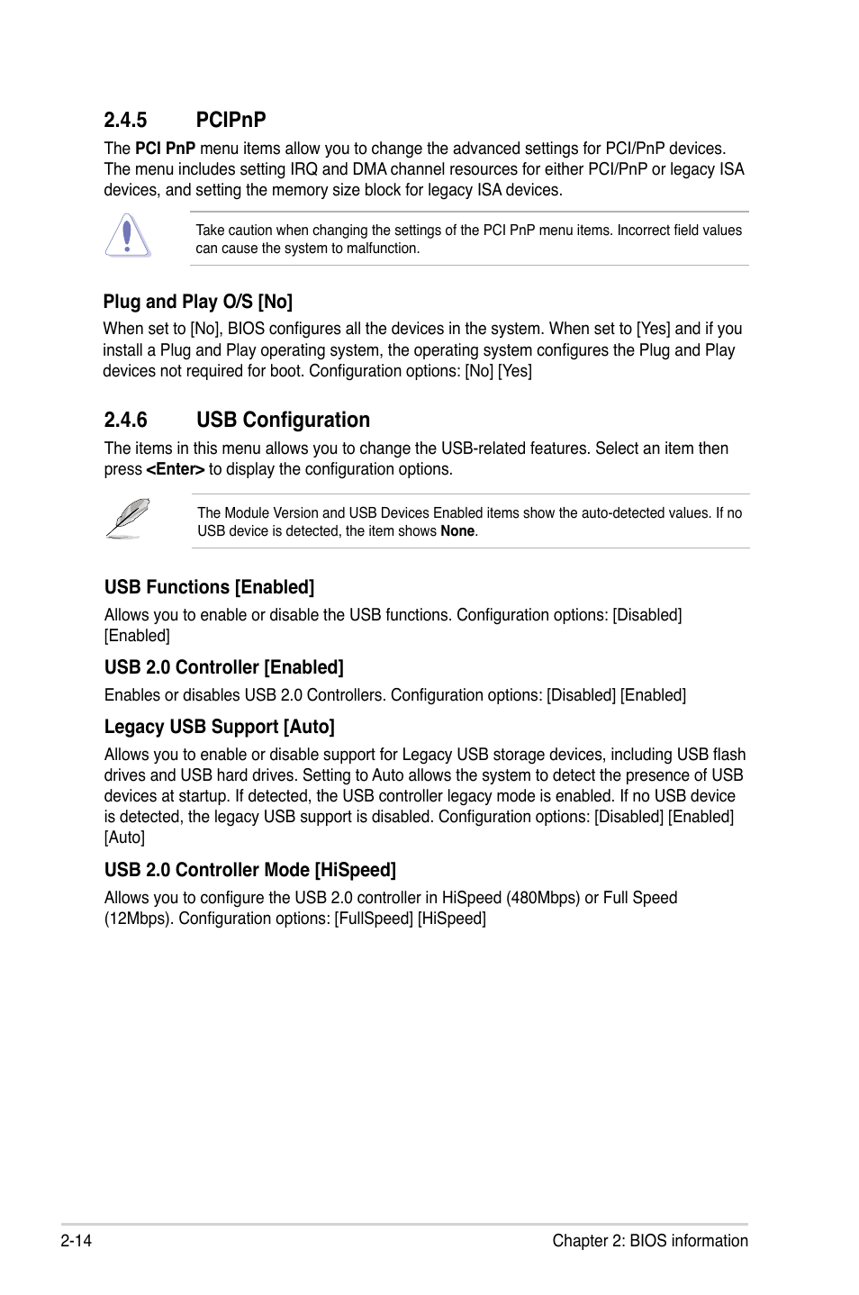 5 pcipnp, 6 usb configuration, Pcipnp -14 | Usb configuration -14 | Asus Motherboard M4A78-EM User Manual | Page 56 / 64