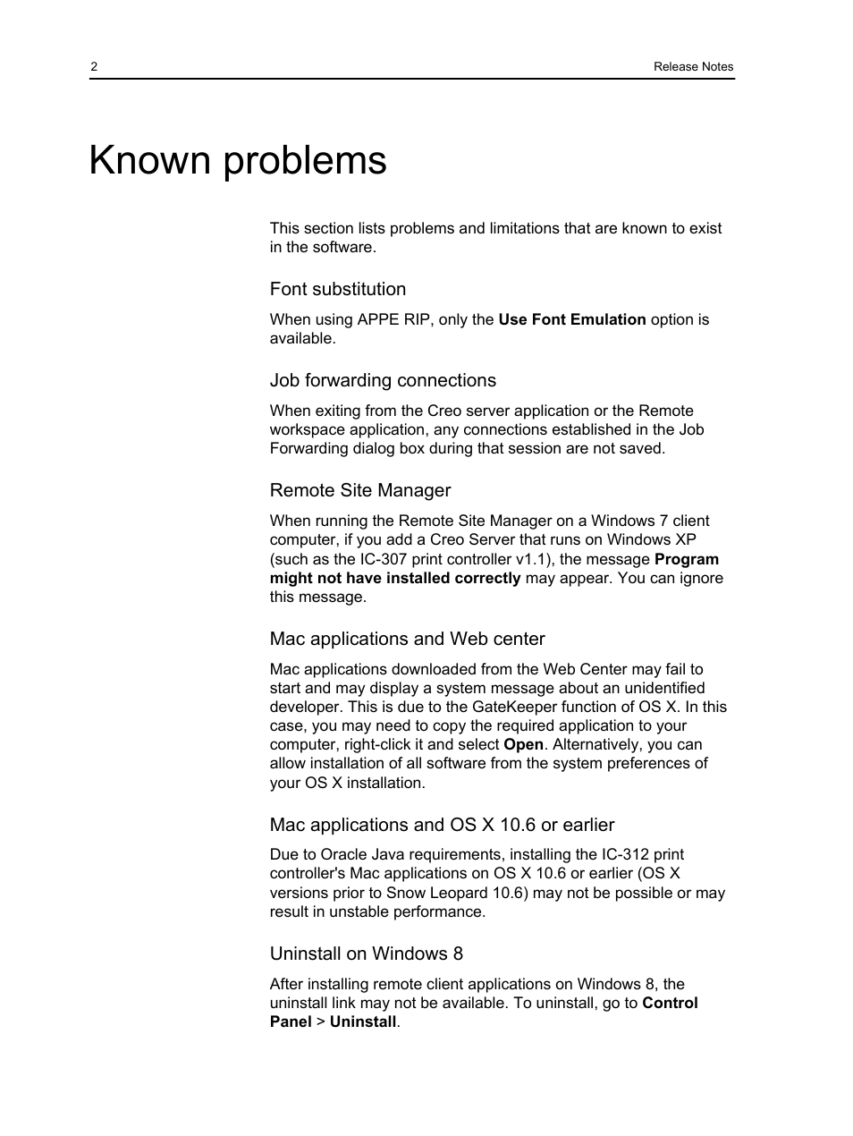 Known problems | Konica Minolta bizhub PRESS C1100 User Manual | Page 8 / 11