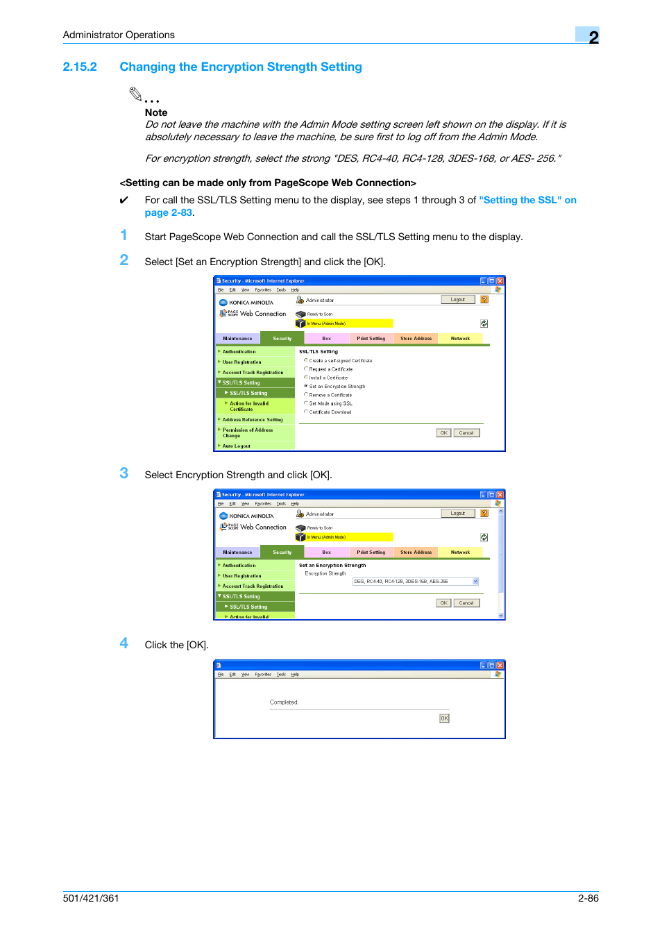 2 changing the encryption strength setting | Konica Minolta bizhub 361 User Manual | Page 103 / 217