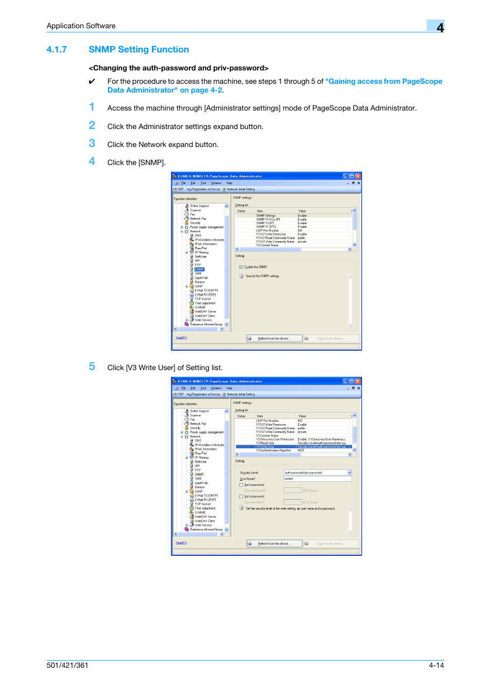 7 snmp setting function, Changing the auth-password and priv-password | Konica Minolta bizhub 361 User Manual | Page 192 / 217