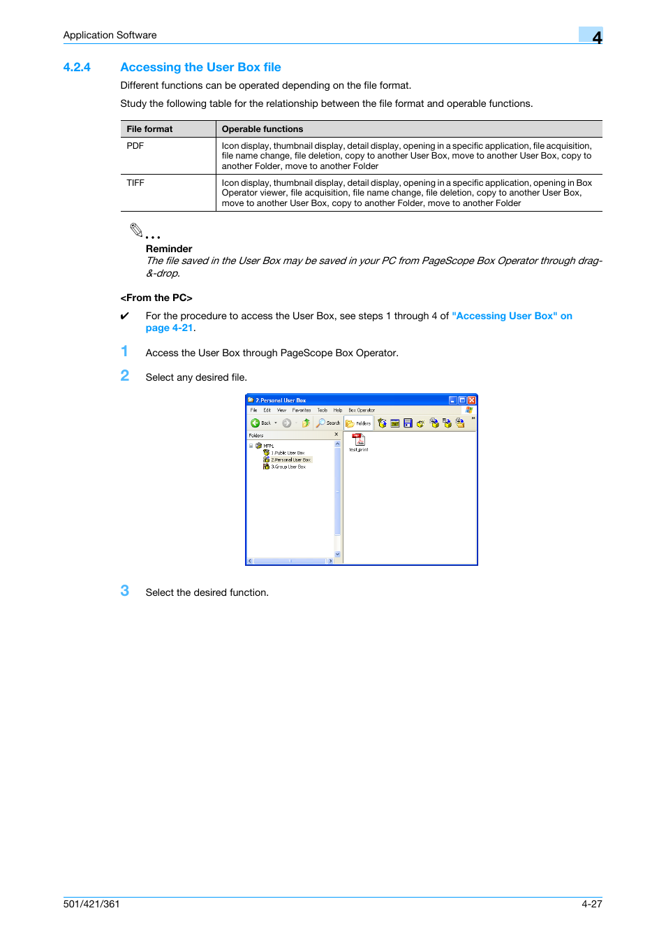 4 accessing the user box file, From the pc, Accessing the user box file -27 <from the pc> -27 | Konica Minolta bizhub 361 User Manual | Page 205 / 217