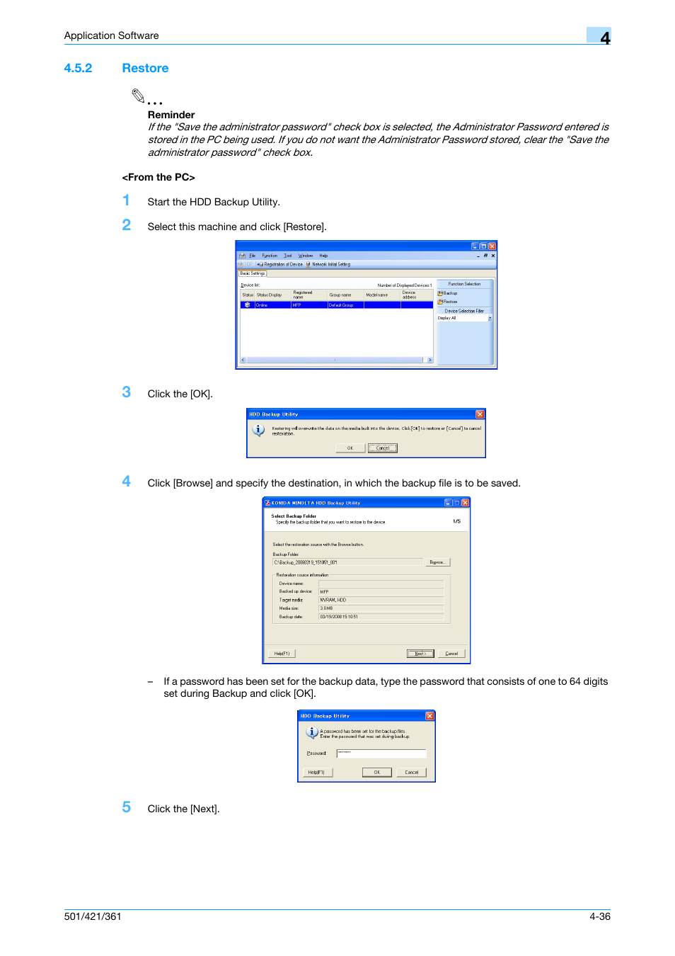 2 restore, From the pc | Konica Minolta bizhub 361 User Manual | Page 214 / 217