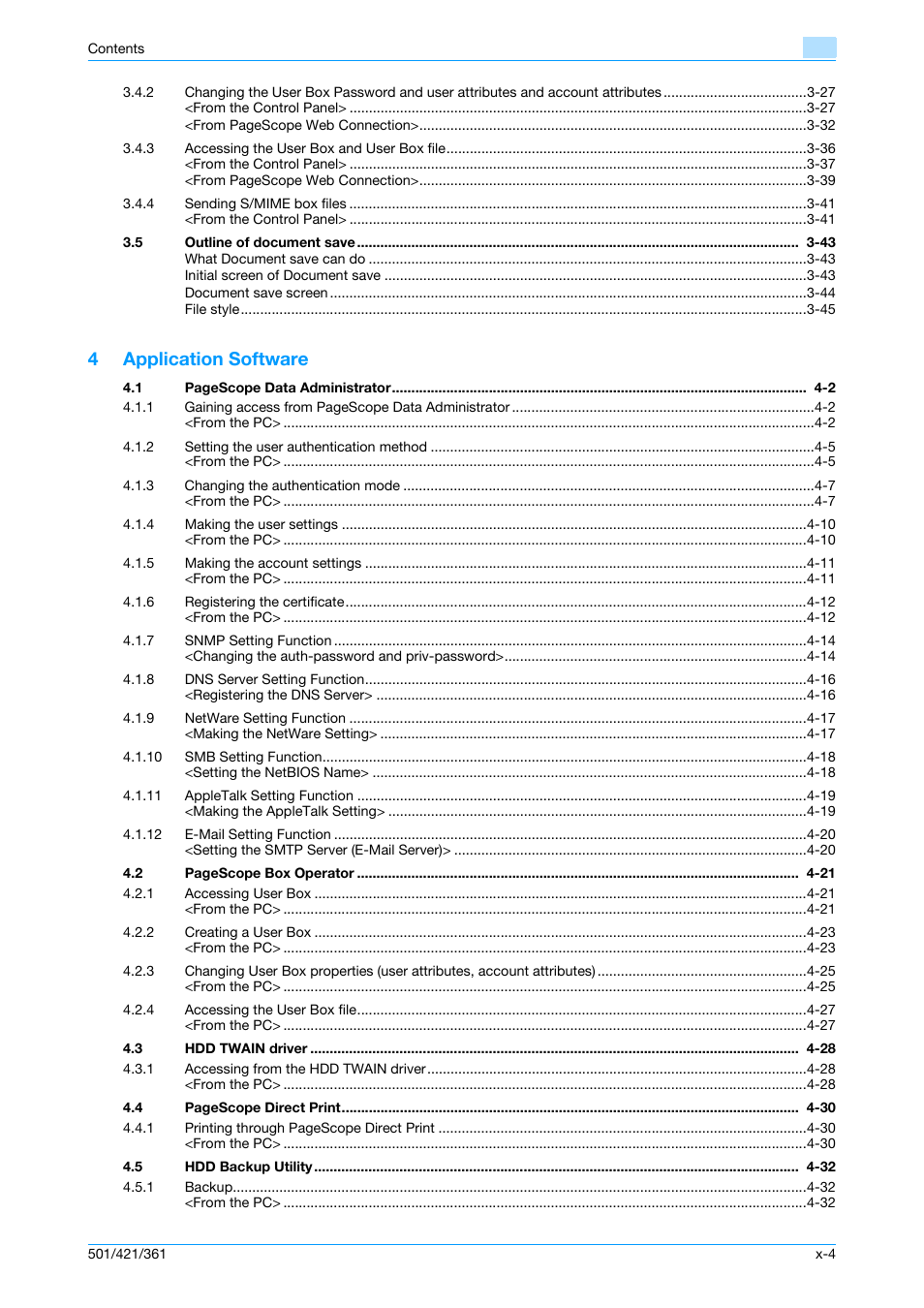 4application software | Konica Minolta bizhub 361 User Manual | Page 5 / 217