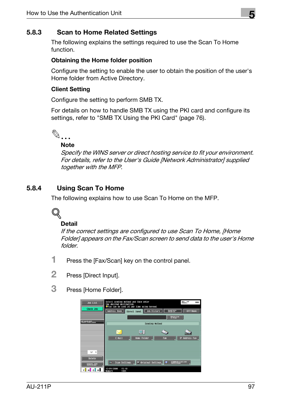 3 scan to home related settings, 4 using scan to home | Konica Minolta bizhub 751 User Manual | Page 35 / 53