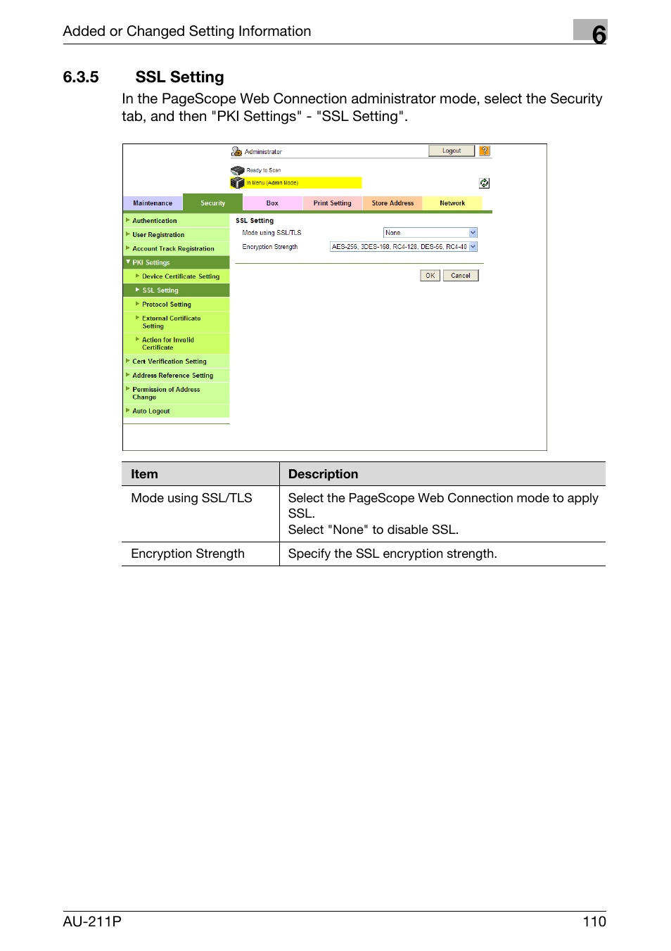 5 ssl setting, Ssl setting | Konica Minolta bizhub 751 User Manual | Page 48 / 53