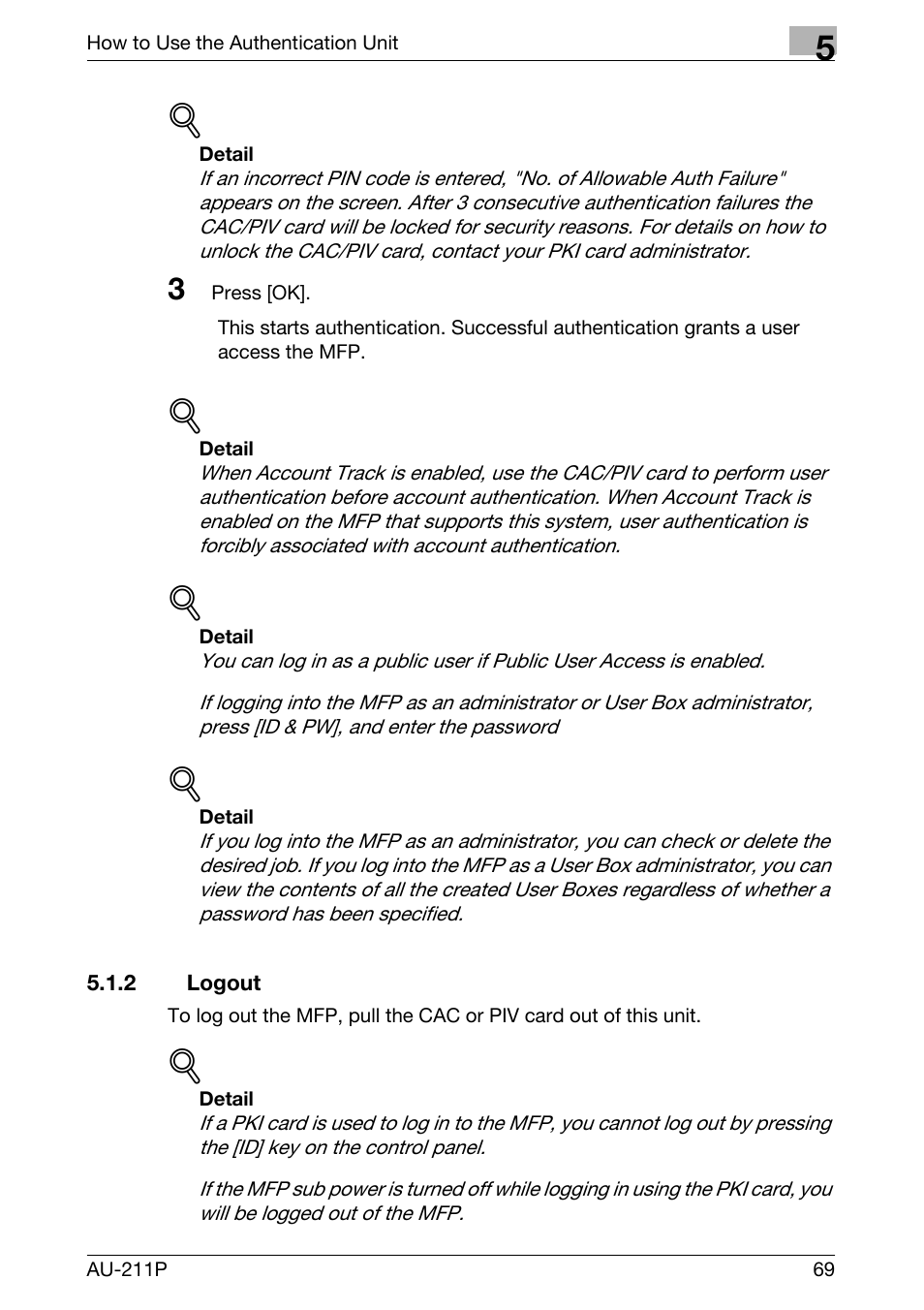 2 logout | Konica Minolta bizhub 751 User Manual | Page 7 / 53